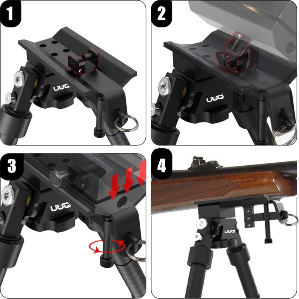 UUQ QV8 6-9 Inches Tactical Rifle Adjustable Bipod for Hunting and Shooting, Directly Attach to Sling Swivel Stud, w/Spike Feet - Image 5
