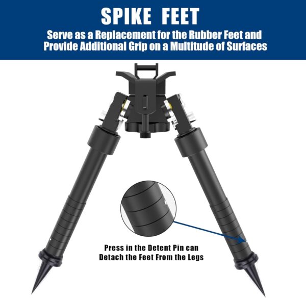 UUQ QV8 6-9 Inches Tactical Rifle Adjustable Bipod for Hunting and Shooting, Directly Attach to Sling Swivel Stud, w/Spike Feet - Image 6
