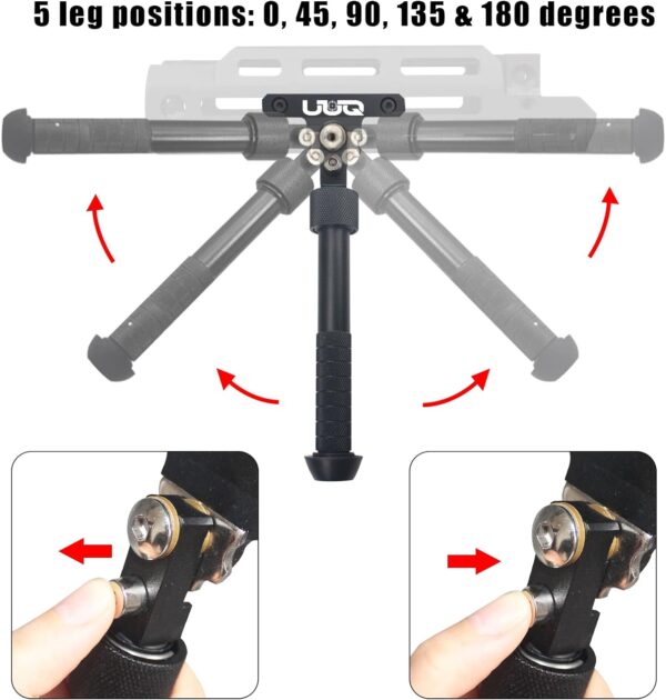 UUQ QV8 6-9 Inches Tactical Rifle Adjustable Bipod for Hunting and Shooting, Mount Base for Mlok Handguards, Directly Attach to M-Rail System, w/Spike Feet - Image 6