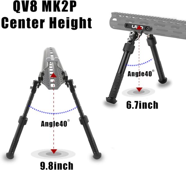 UUQ QV8 6-9 Inches Tactical Rifle Adjustable Bipod for Hunting and Shooting, Mount Base for Mlok Handguards, Directly Attach to M-Rail System, w/Spike Feet - Image 7
