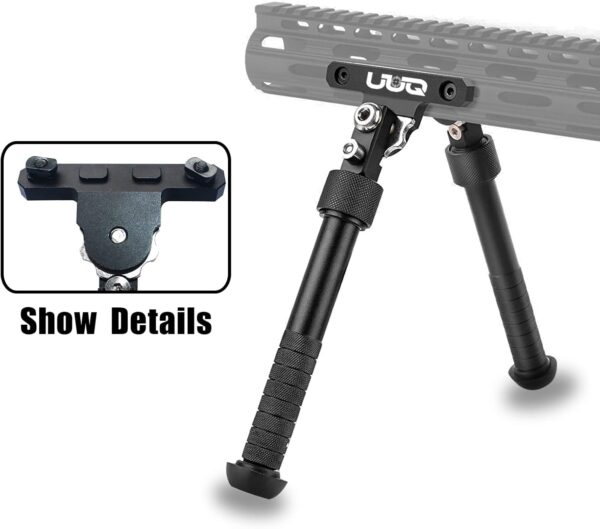 UUQ QV8 6-9 Inches Tactical Rifle Adjustable Bipod for Hunting and Shooting, Mount Base for Mlok Handguards, Directly Attach to M-Rail System, w/Spike Feet - Image 9