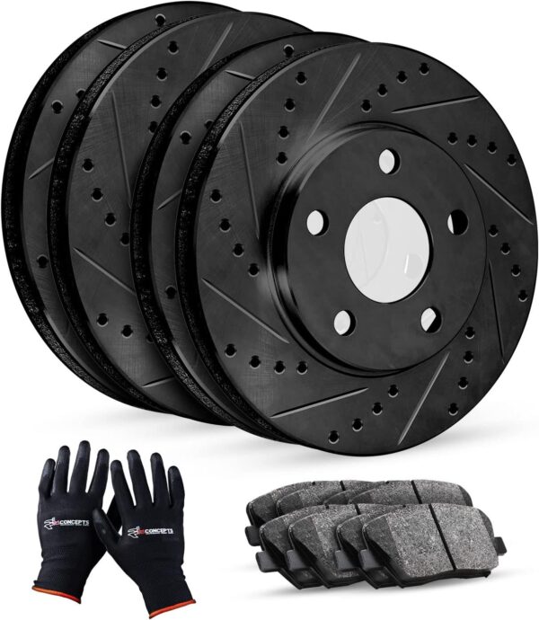 R1 Concepts Front Rear Brakes and Rotors Kit |Front Rear Brake Pads| Brake Rotors and Pads| Ceramic Brake Pads and Rotors |fits 2015-2020 Subaru WRX