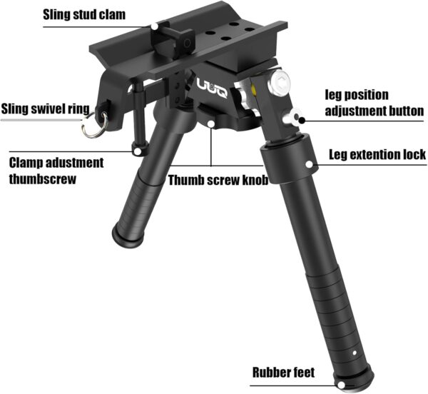 UUQ QV8 6-9 Inches Tactical Rifle Adjustable Bipod for Hunting and Shooting, Directly Attach to Sling Swivel Stud, w/Spike Feet - Image 2