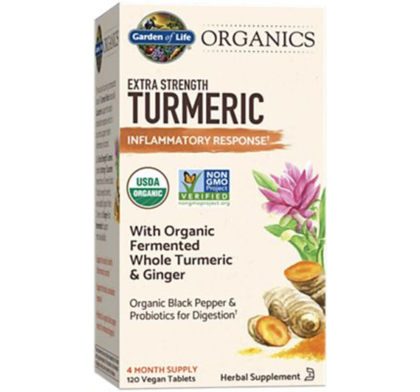 Garden of Life Organics Extra Strength Turmeric - Inflammatory Response with Black Pepper & Ginger (120 Vegan Tablets)